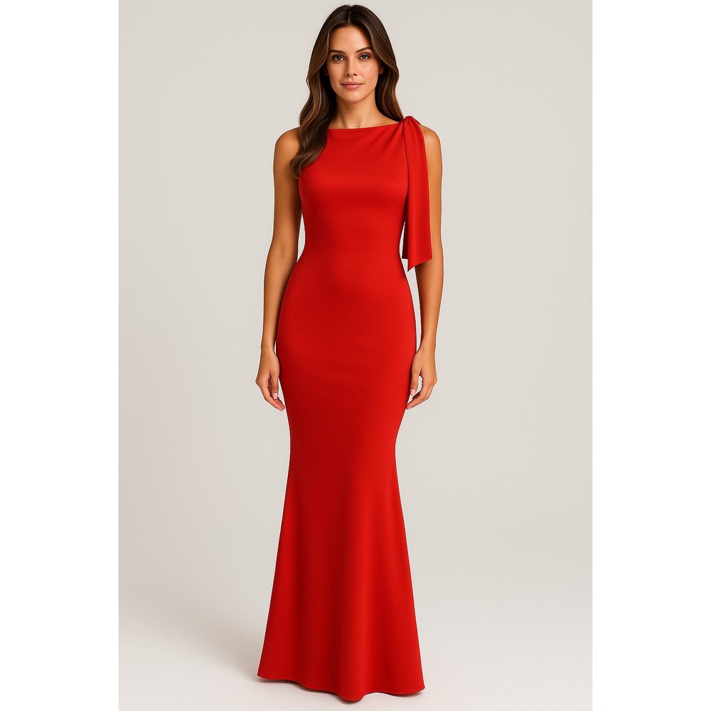 Commense Red One Shoulder Formal Gown, Sleeveless‎ Maxi Dress, Evening Party XS